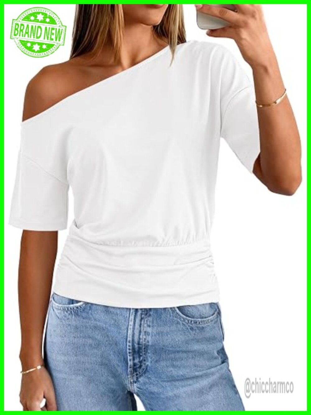 Off The Shoulder Asymmetrical One Shoulder Top Short Sleeve Going Out Tee